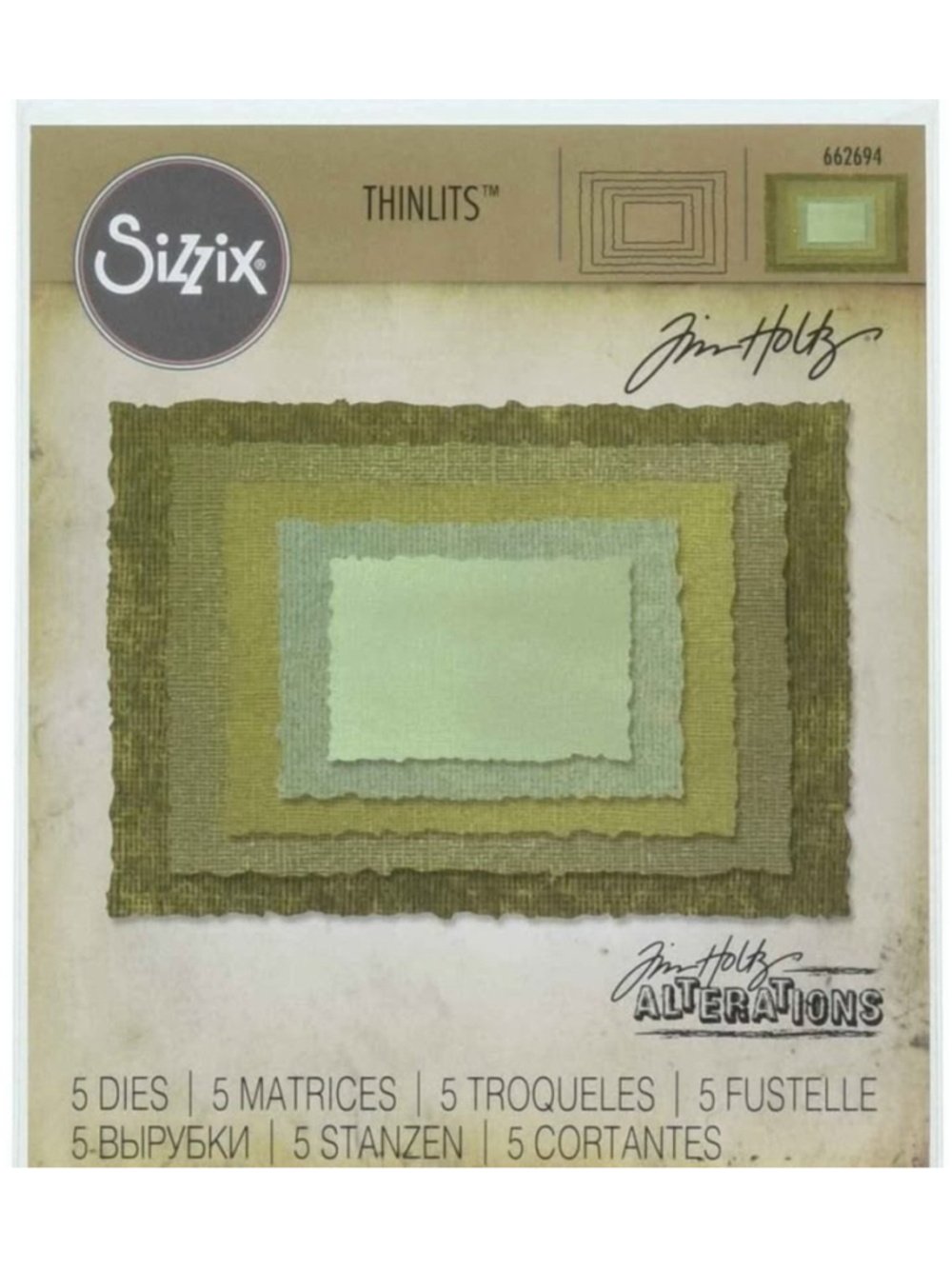 Sizzix Tim Holtz 662694 Stacked Deckle Thinlits Die Set Retired 5pc